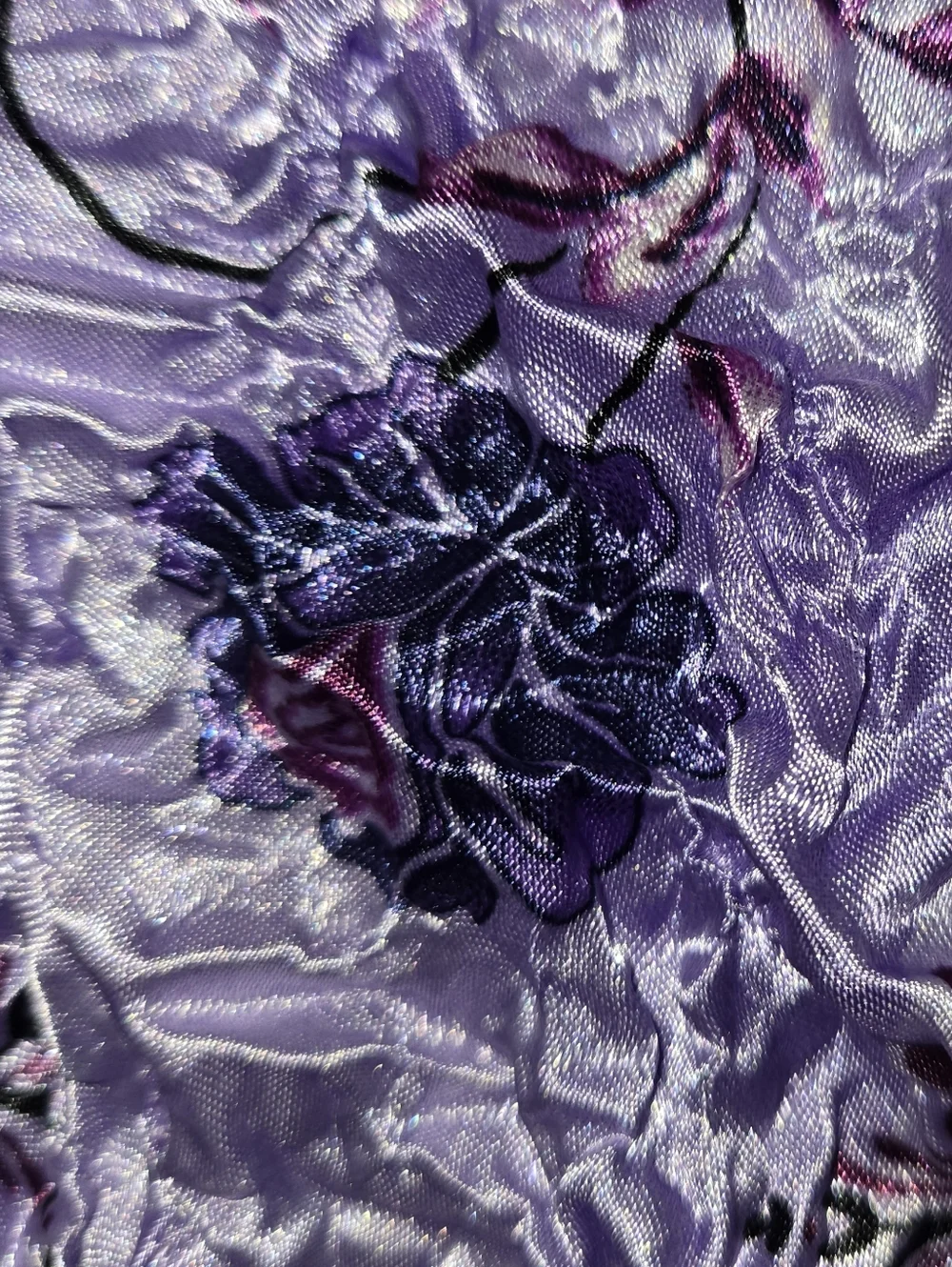 Vintage Y2K 2000s Lavender Floral Popcorn Bubble Stretchy Short Sleeve Top - Picture 5 of 8